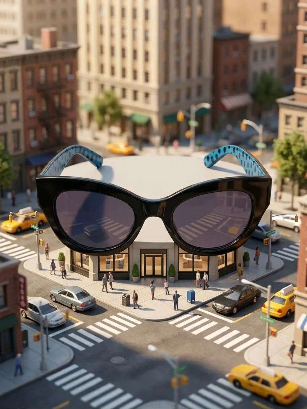 Betsey Johnson Classic Black Cat-Eye Sunglasses with Blue Patterned Temples